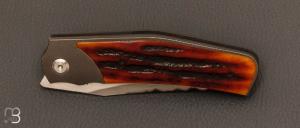  Couteau  "  Bolsterlock  "  custom par Guy Poggetti - Os cerfé et titane 