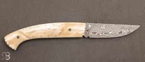 Couteau  " 1515 Inuit clouté " os de renne et Damasteel par Manu Laplace - Atelier 1515
