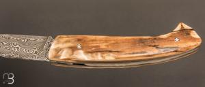    Couteau 1515 collection "Edition Primitif N°5/7 " par Manu Laplace - Ivoire de mammouth et lame damas