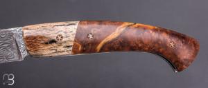   Couteau " 1515 collection Globetrotter " par Manu Laplace - Loupe de marronnier et lame damas