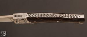   Couteau  "  Artense Hawaï " par Alain Conesa - Acier & Cuir - Palmier noir