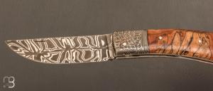  Couteau de collection modèle " Berger " de Jean Pierre Veysseyre - Damas et hêtre échauffé