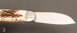  Couteau  "  Bouledogue " custom de Jérôme Bellon - Bois de cerf et lame en RWL34