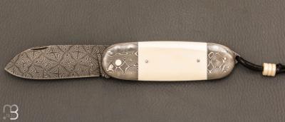  Couteau " Bouledogue lock-back " de Philippe Ricard - Ivoire de mammouth et damas mosaïque