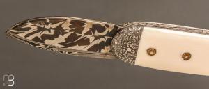   Couteau " Bouledogue" de Jean Pierre Veysseyre - Ivoire de mammouth et lame damas 