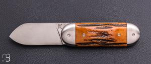   Couteau " Le Cerbère® " pliant par l'Atelier Les 2 Diables - Os cerfé et 14c28N