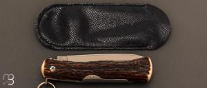 Couteau Chasseur 12 cm bois de cerf sambar par J. Mongin