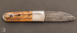 Couteau    "  Chouchou light "  custom en mammouth et damas par Clément Boucheron