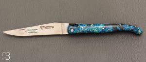   Couteau Laguiole en Aubrac Collection Cosmos modle " Terre " - Loupe de sureau bleue