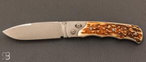 Couteau  "  Explorateur " custom par Éric Parmentier - Bois de cerf et lame en niolox
