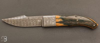    Couteau " Gentleman Folder " custom par Claude Giraud - Ivoire de mammouth et lame damas