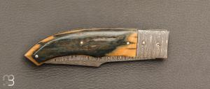    Couteau " Gentleman Folder " custom par Claude Giraud - Ivoire de mammouth et lame damas