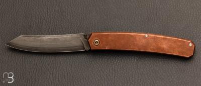 Couteau " Higo " custom de Marc Pallas "l'Athene Noctua" cuivre et VG10 damas