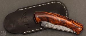    Couteau « Ibex » custom par Cyril Doche - Bois de fer et damas mosaïque