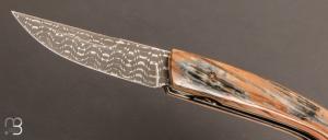 Couteau  "   Kustom Mammouth " 1515 Edition Limitée N°1 Mammouth et damas par Manu LAPLACE