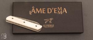 Couteau  "  L'Âme d'Emma " ivoire de mammouth et lame damas par Le Fidèle