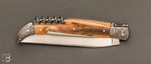 Couteau " Laguiole 12CM 3 pièces  " custom de Jérôme Bellon - Ivoire de mammouth / damas et RWL34