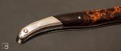 Couteau de collection Laguiole 12 cm Loupe de bois de fer et damas par Rozelier Fabien- Ty Coutelier