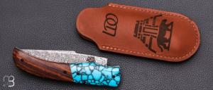  Couteau " Le Condor " par Lames de l'Ouest - Bois de fer / Turquoise et Damasteel