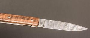Couteau  "  Le Français " ronce de noyer / lame damas par Perceval