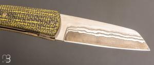   Couteau " Le Gourmet " custom par Alain André - Carbone Jaune et lame damas de Philippe Ricard