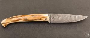   Couteau " Le Nayrac " de Jérôme Lamic - Ivoire de mammouth et lame en damas inoxydable