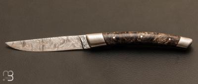 Couteau de poche Le Thiers 12cm Loupe de peuplier teintée stabilisée et lame damas par Le Fidèle