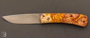   Couteau  "  Liner lock " pliant par Joël Grandjean - Loupe de peuplier stabilisée et lame en RWL34