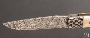   Couteau " Liner lock " par Joël Grandjean - Phacochère et lame damas plume