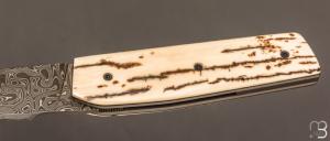  Couteau  "  Mastard " custom par Christophe Arbogast - Ivoire de mammouth et lame damas de F.Keller