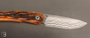     Couteau " Merops S-Lock "  par Olivier Lamy - Skua Coutellerie - Os cerfé / Damas maison