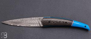    Couteau " ORCA TRAJECTOIRE " pliant par l'Atelier Les 2 Diables - Carbone / G10 et Damasteel