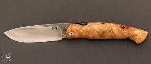  Couteau  "  Piémontais "  par Mickael Moing - Loupe de frêne et lame forgée 100Cr6