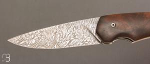   Couteau " Quetsche " Liner-Lock flipper par Louis Contat - Noyer et damas explosion