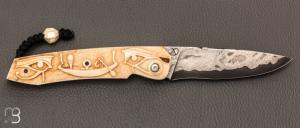 Couteau " Rokh S " par Florian Keller -  Ivoire de phacochère et Damas Météorite