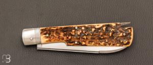   Couteau " Tail - lock " pliant fait main par Bastien Toubhans - Atelier Beau Merle - Bois de cerf