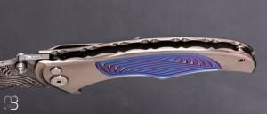   Couteau " Tighe Coon " button lock par Brian Tighe - Titane et lame en damasteel