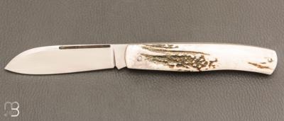   Couteau " Trappeur " custom à cran plat de Julien Baillon - Bois de cerf et RWL34