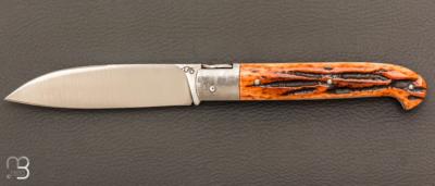  Couteau  "  Yssingeaux " par David Brenière - Os cerfé / damas et lame RWL-34