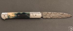    Couteau " Yssingeaux " par Tim Bernard - Ivoire de mammouth et damas plume