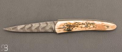 Couteau " custom " de Alain & Joris Chomilier - Ivoire de mammouth et Damasteel