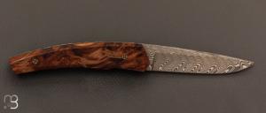 Couteau " Liner-Lock " damas " Herringbone " et loupe d'aulne stabilisée par Alain & Joris Chomilier