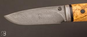 Couteau  "  droit  " artisanal à lame forgée en acier damas et loupe de buis par Jean Paul Sire