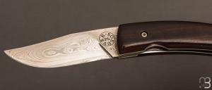   Couteau " liner lock " custom par Philippe Sœuvre - Bois de fer et damas