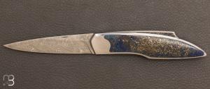 Couteau  "  Lock-Back " custom  par Vincent Saja - Lapis Lazuli et Damasteel