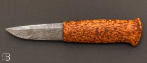 Couteau " puukko " custom Nordique de Laurent Juhel - Bouleau madré et lame damas de Samuel Lurquin