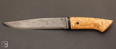 Couteau fixe Lame forge acier damas multi-barreaux et loupe de robinier par Jean Paul Sire