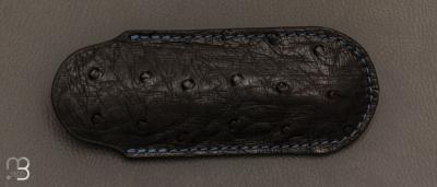  Etui cuir d'autruche / veau pour couteau pliant fait main par Chantal Trocmé - Noir