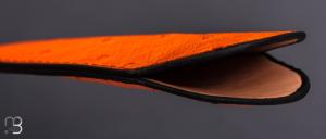    Etui cuir d'autruche / veau pour couteau pliant fait main par Chantal Trocmé - Orange