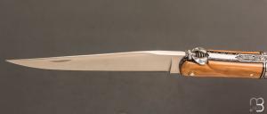    Couteau " Laguiole 12 CM " de Jérôme Lamic - Ivoire de mammouth et fleurs dorées